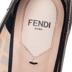 Pre Owned Fendi Brown/Black Zucca Mesh and Leather Colibri Pumps Size 39