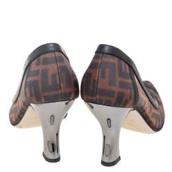 Pre Owned Fendi Brown/Black Zucca Mesh and Leather Colibri Pumps Size 39