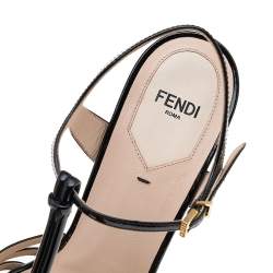 Pre Owned Fendi Black Patent Leather T-Strap Platform Sandals Size 38