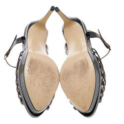 Pre Owned Fendi Black Patent Leather T-Strap Platform Sandals Size 38