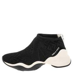 Fendi Black FF Logo Knit Fabric High Top Sneakers Size 38