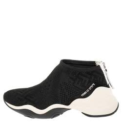 Fendi Black FF Logo Knit Fabric High Top Sneakers Size 38