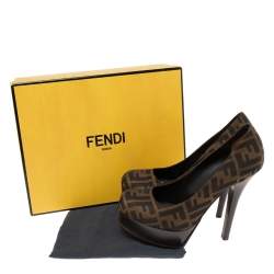 Pre Owned Fendi Tobacco Zucca Canvas Fendista Platform Pumps Size 40
