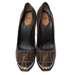 Pre Owned Fendi Tobacco Zucca Canvas Fendista Platform Pumps Size 40