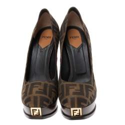 Pre Owned Fendi Tobacco Zucca Canvas Fendista Platform Pumps Size 40