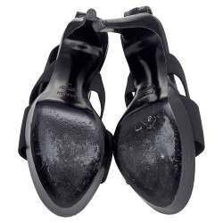 Fendi Black Stretch Band And Leather Strappy Ankle Cuff Sandals Size 39