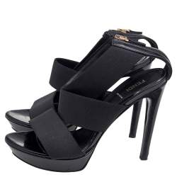 Fendi Black Stretch Band And Leather Strappy Ankle Cuff Sandals Size 39