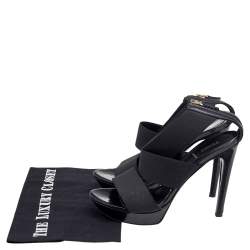 Fendi Black Stretch Band And Leather Strappy Ankle Cuff Sandals Size 39