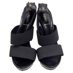 Fendi Black Stretch Band And Leather Strappy Ankle Cuff Sandals Size 39