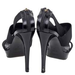Fendi Black Stretch Band And Leather Strappy Ankle Cuff Sandals Size 39