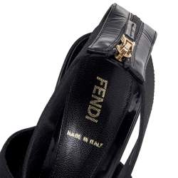 Fendi Black Stretch Band And Leather Strappy Ankle Cuff Sandals Size 39