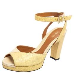 Fendi Beige/White Leather Ankle Strap Peep Toe Sandals Size 36