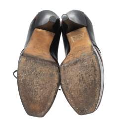 Pre Owned Fendi Brown/Black Leather Lace-Up Ankle Platform Booties Size 40