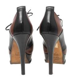 Pre Owned Fendi Brown/Black Leather Lace-Up Ankle Platform Booties Size 40