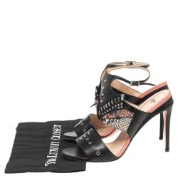 مملوكة مسبقًا Fendi Black Studded Leather Rocker Bug Ankle-Strap Sandals Size 38