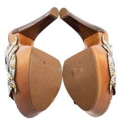 Pre Owned Fendi Beige/Brown Python Leather Platform Slide Sandals Size 38