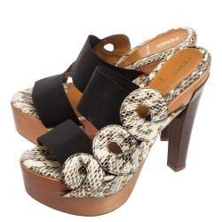 Pre Owned Fendi Beige/Brown Python Leather Platform Slide Sandals Size 38