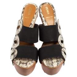 Pre Owned Fendi Beige/Brown Python Leather Platform Slide Sandals Size 38