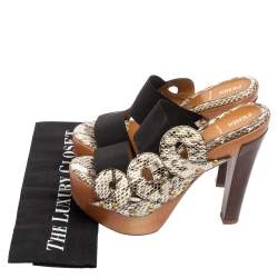 Pre Owned Fendi Beige/Brown Python Leather Platform Slide Sandals Size 38
