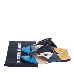 مملوكة مسبقًا Fendi Multicolor Leather And Lizard Embossed Leather Bug Monster Thong Sandals Size 38