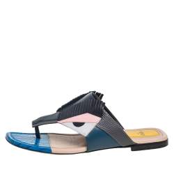 مملوكة مسبقًا Fendi Multicolor Leather And Lizard Embossed Leather Bug Monster Thong Sandals Size 38