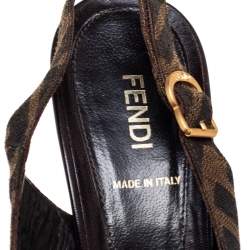 Pre Owned Fendi Tobacco Zucca Canvas Fendista Platform Slingback Sandals Size 41