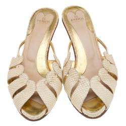 مملوكة مسبقًا Fendi Cream Python Slide Sandals Size 40.5