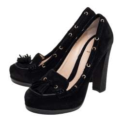 Fendi Black Suede Tassel Detail Loafer Pumps Size 37