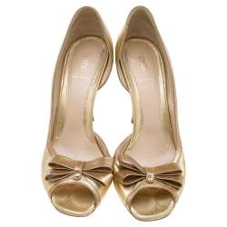 مملوكة مسبقًا Fendi Gold Leather Bow Pumps Size38.5 
