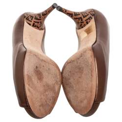 Pre Owned Fendi Metallic Bronze Leather Zucchino Heel Peep Toe Pumps Size 38.5