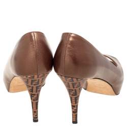 Pre Owned Fendi Metallic Bronze Leather Zucchino Heel Peep Toe Pumps Size 38.5