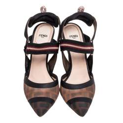 Pre Owned صندل فندي كوليبري جلد وشبكة بحزام للكاحل مقاس 39