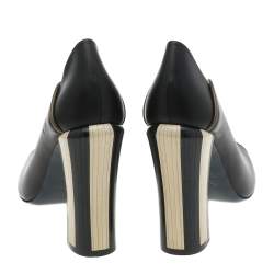 Pre Owned Fendi Black/Olive Green Wave Leather Block Heel Peep Toe Pumps Size 37
