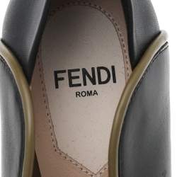 Pre Owned Fendi Black/Olive Green Wave Leather Block Heel Peep Toe Pumps Size 37