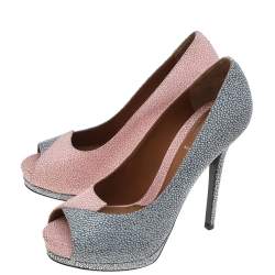 Fendi Pink/Blue Textured Leather Peep Toe Platform Pumps Size 40