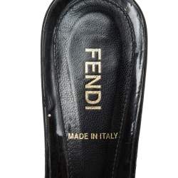 Pre Owned Fendi Black Patent Leather FF Superstar Peep-Toe Mules Size 36