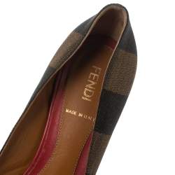 Pre Owned Fendi Tri-Color Leather And Pequin Canvas Open-Toe Pumps Size 35.5