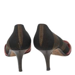 Pre Owned Fendi Tri-Color Leather And Pequin Canvas Open-Toe Pumps Size 35.5