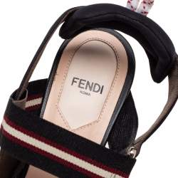 Pre Owned Fendi Brown/Black Zucca Mesh And Leather Colibri Slingback Sandals Size 39
