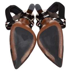 Pre Owned Fendi Brown/Black Zucca Mesh And Leather Colibri Slingback Sandals Size 39