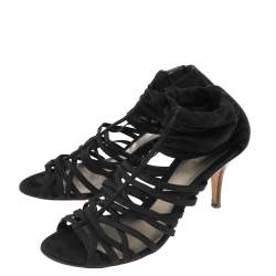 Fendi Black Suede And Elastic Strappy Sandals Size 37