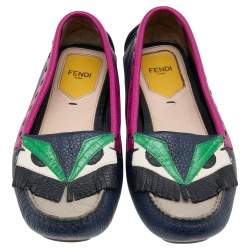 Fendi Multicolor Leather Monster Bugs Driver Loafers Size 37
