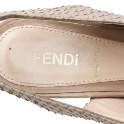 Fendi Beige Python Embossed Leather Fendista Bow Slingback Sandals Size 37