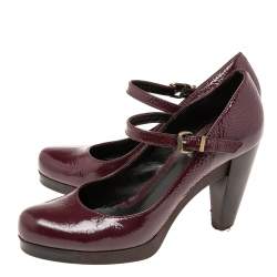 Pre Owned Fendi Burgundy Patent Leather  Mary Jane Platform Pumps Size 39