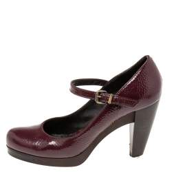 Pre Owned Fendi Burgundy Patent Leather  Mary Jane Platform Pumps Size 39