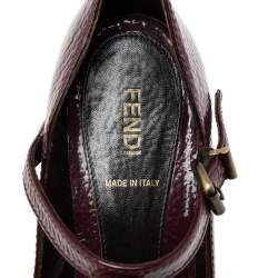 Pre Owned Fendi Burgundy Patent Leather  Mary Jane Platform Pumps Size 39
