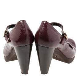 Pre Owned Fendi Burgundy Patent Leather  Mary Jane Platform Pumps Size 39