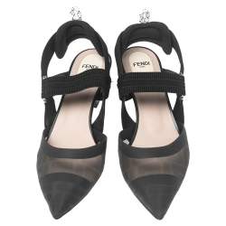 Pre Owned Fendi Black Zucca Mesh Colibri Slingback Pumps Size 39