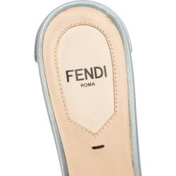 Pre Owned Fendi Blue Satin Logo Embroidered Block Heel Slides Size 35