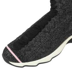 Fendi Black/Silver Glitter Knit Fabric High-Top Sock Sneakers Size 38